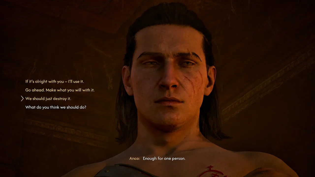 The Font decision: Coen drinks, Anca drinks, or destroy it. The destruction option is highlighted.