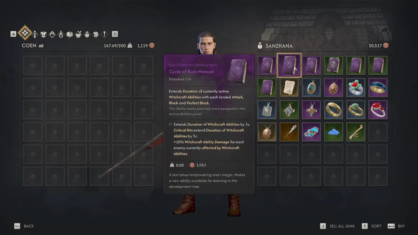 Sanzhana inventory with Cycle of Ruin selected. This image does not establish a silk price.