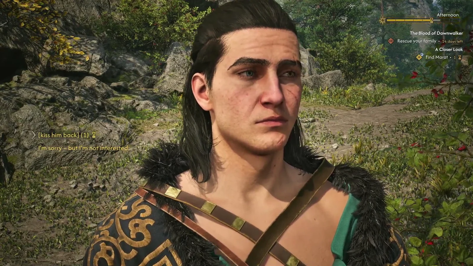 A Closer Look dialogue showing the kiss-back and rejection choices.