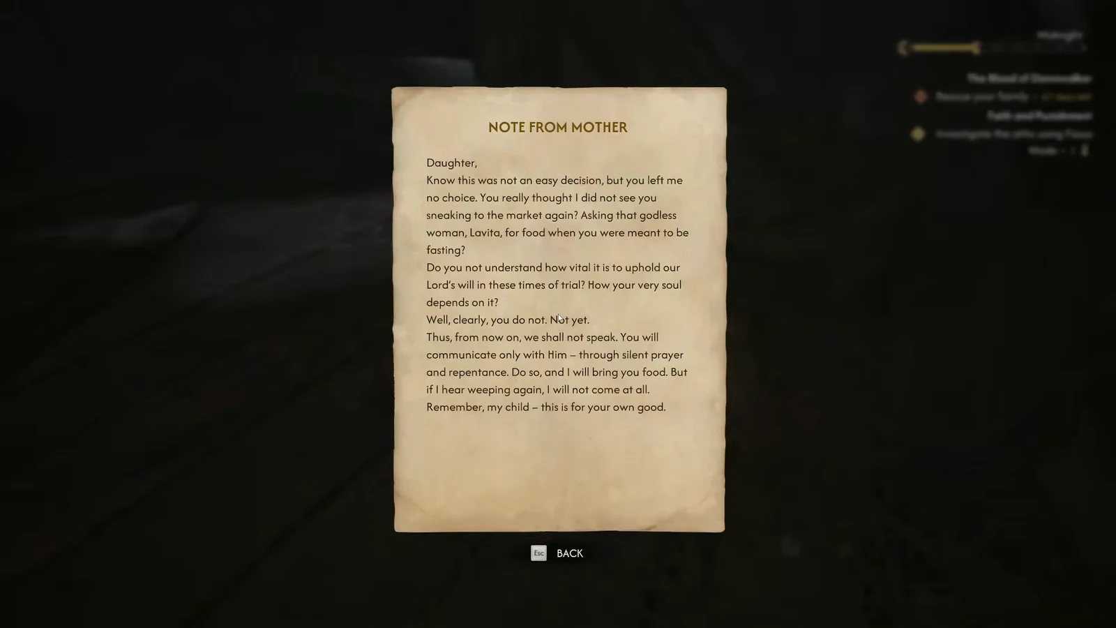 Note from Mother in the attic investigation; this document is separate from the proclamation downstairs.