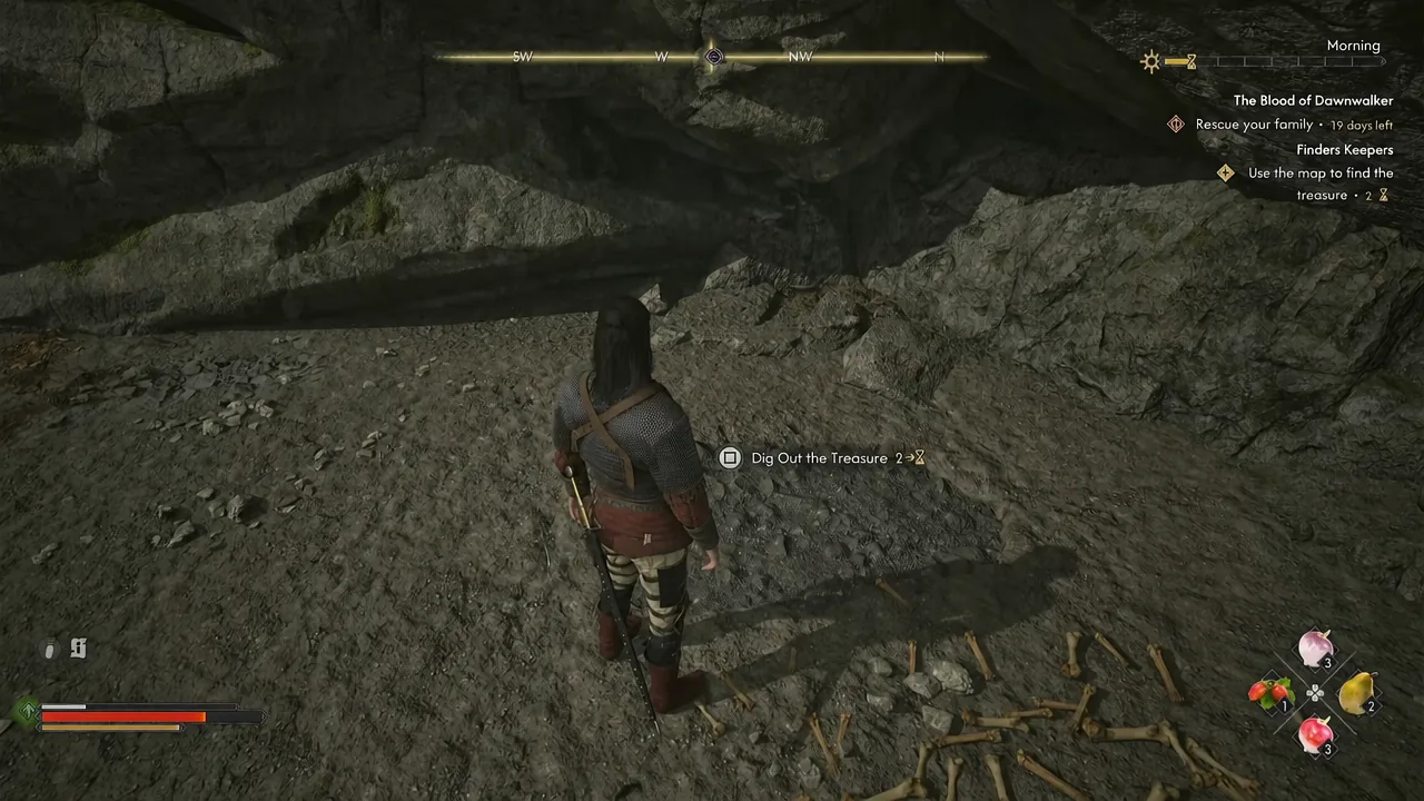 Finders Keepers inside the rock recess: Dig Out the Treasure shows a cost of two time segments.