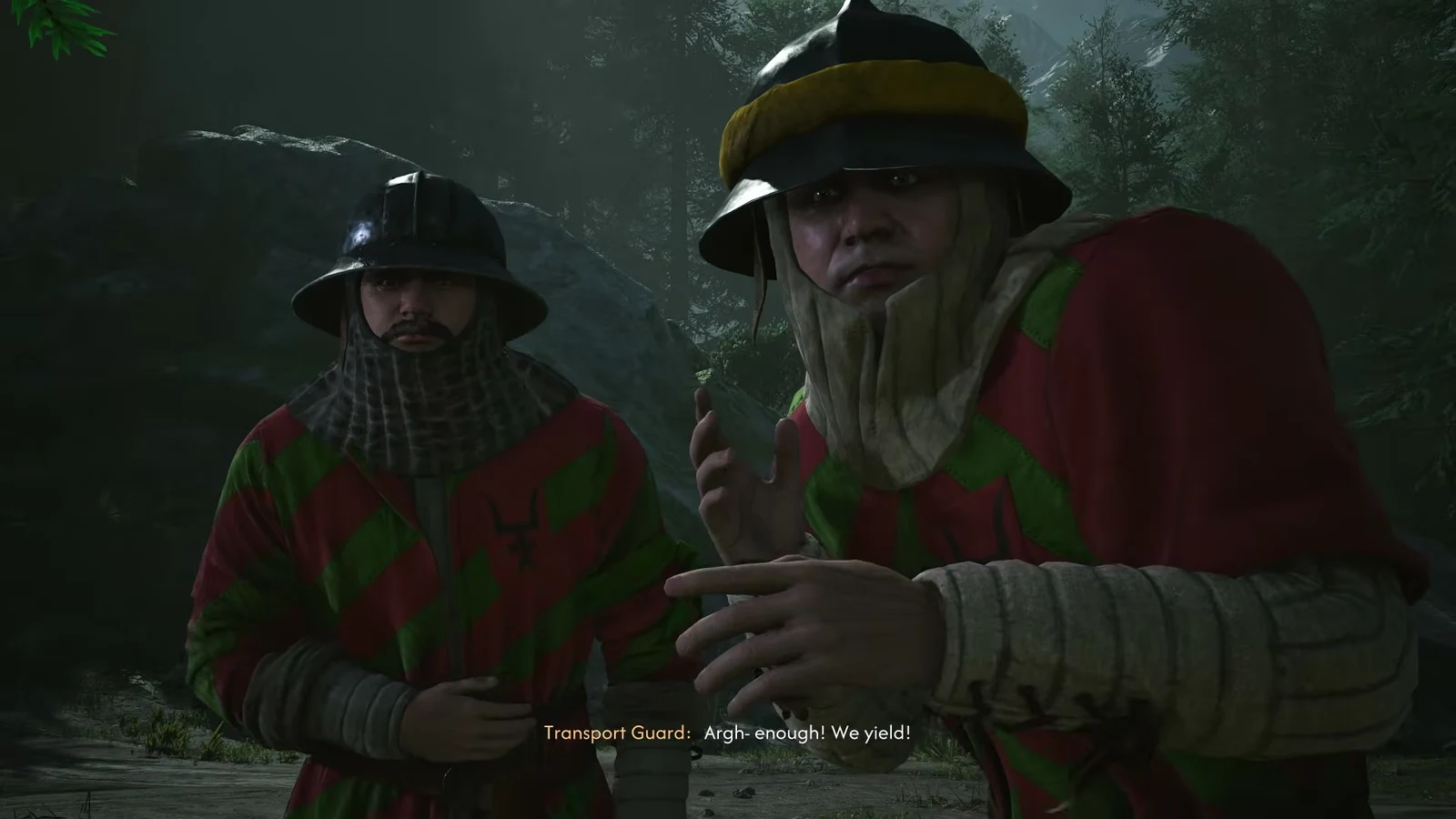 Transport guards surrender; this frame does not show the map handover.