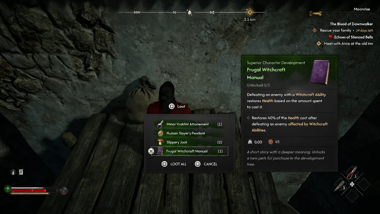 Frugal Witchcraft Manual selected in the loot list