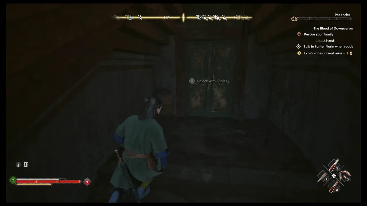 Unlock with Old Key is visible on the ruins door.