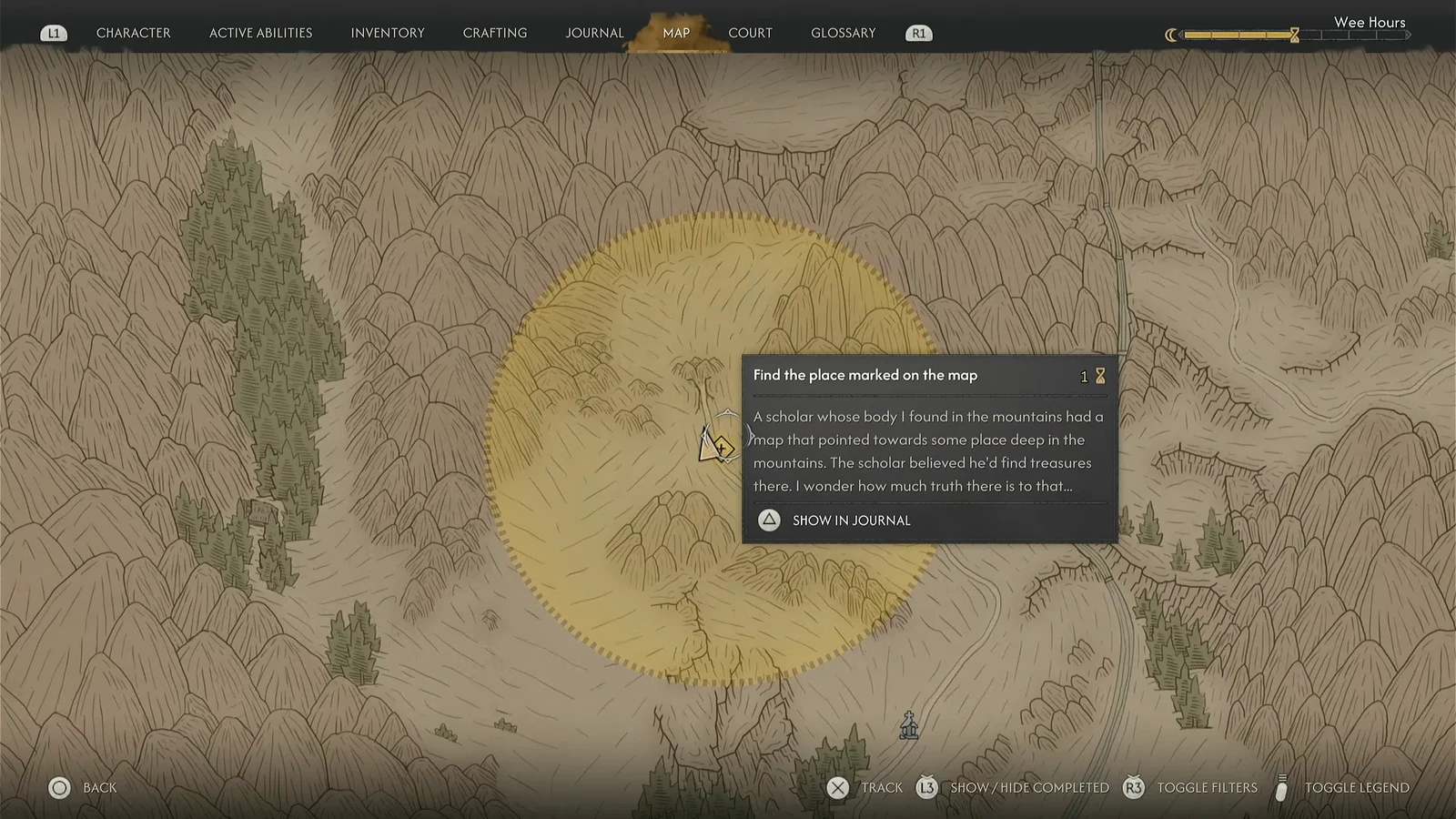 The map highlights the search area for the scholar's destination.