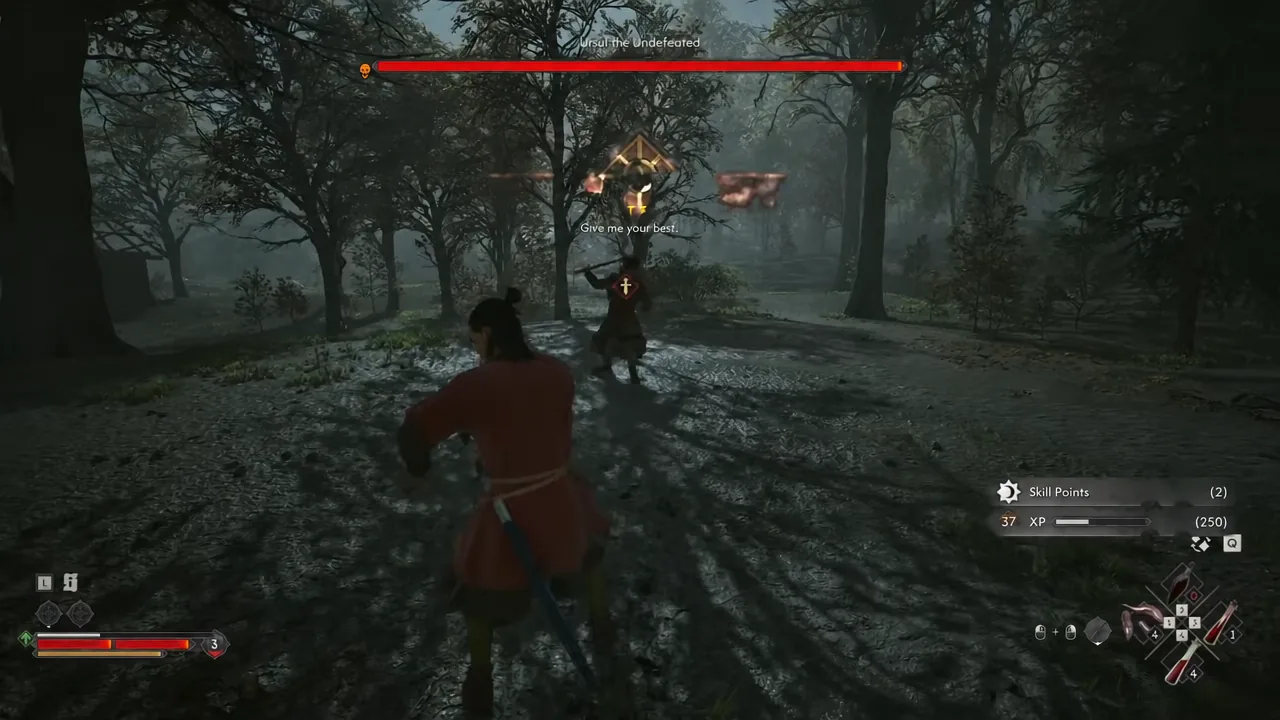 The duel is active with Ursul’s named health bar. The side notification is not a complete quest-reward panel.