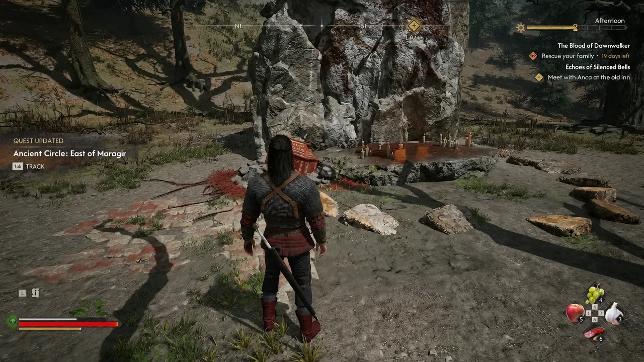 Ancient Circle: East of Maragir updated; the red chest is beside the rock.