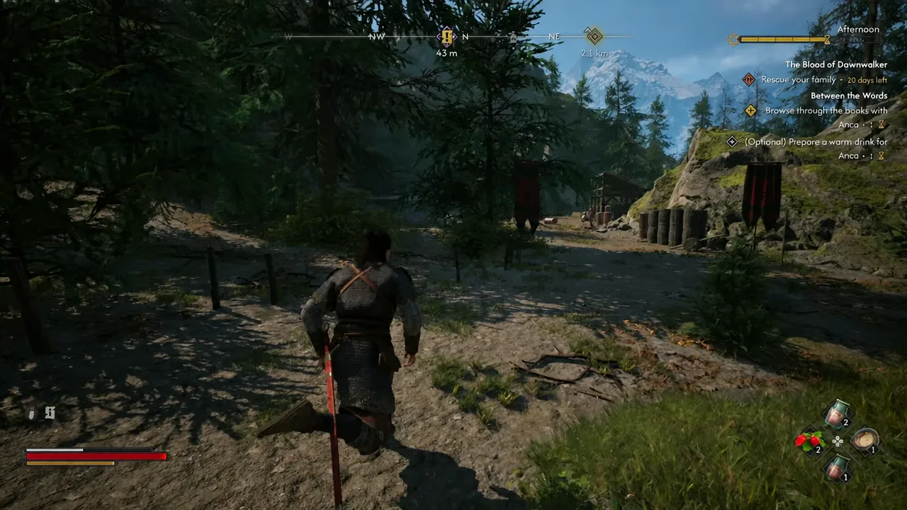 Forest camp approach. The visible Between the Words tracker belongs to another quest.