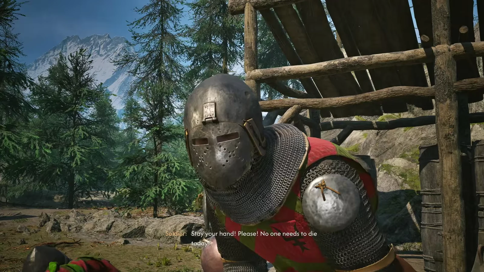 A soldier asks Coen to stop fighting; no payout is shown in this frame.