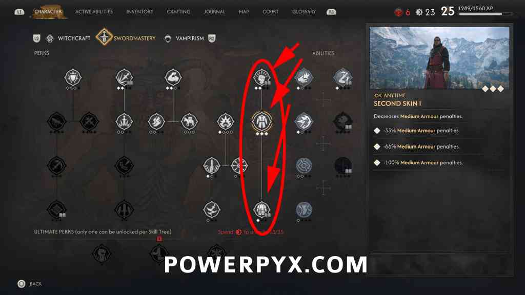 Second Skin I node and its rank-by-rank armor penalty description