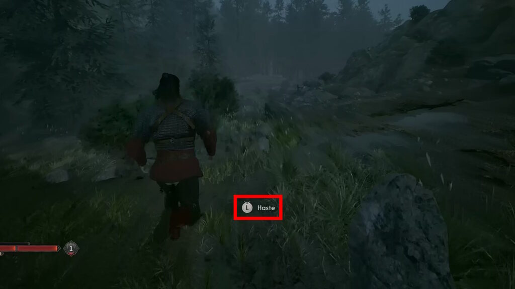 Haste prompt visible while running at night