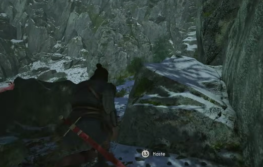 Snow-covered climbing terrain on the source route; this frame does not show a windchime location.