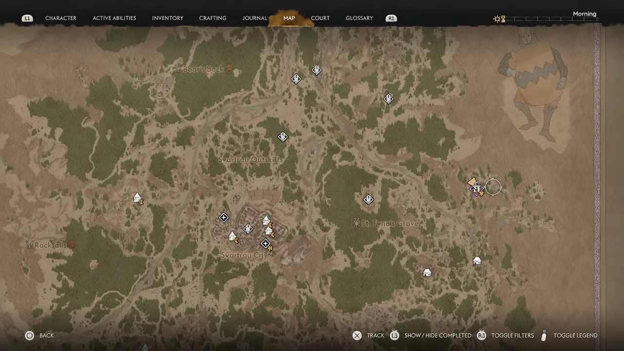 St. Tyna's Grove regional map with the selected area to the east.