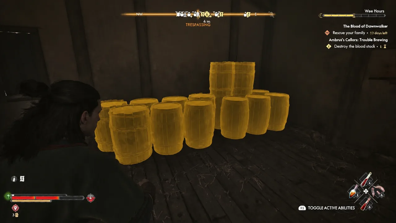 Highlighted blood stock with Trouble Brewing active; interact with these barrels.