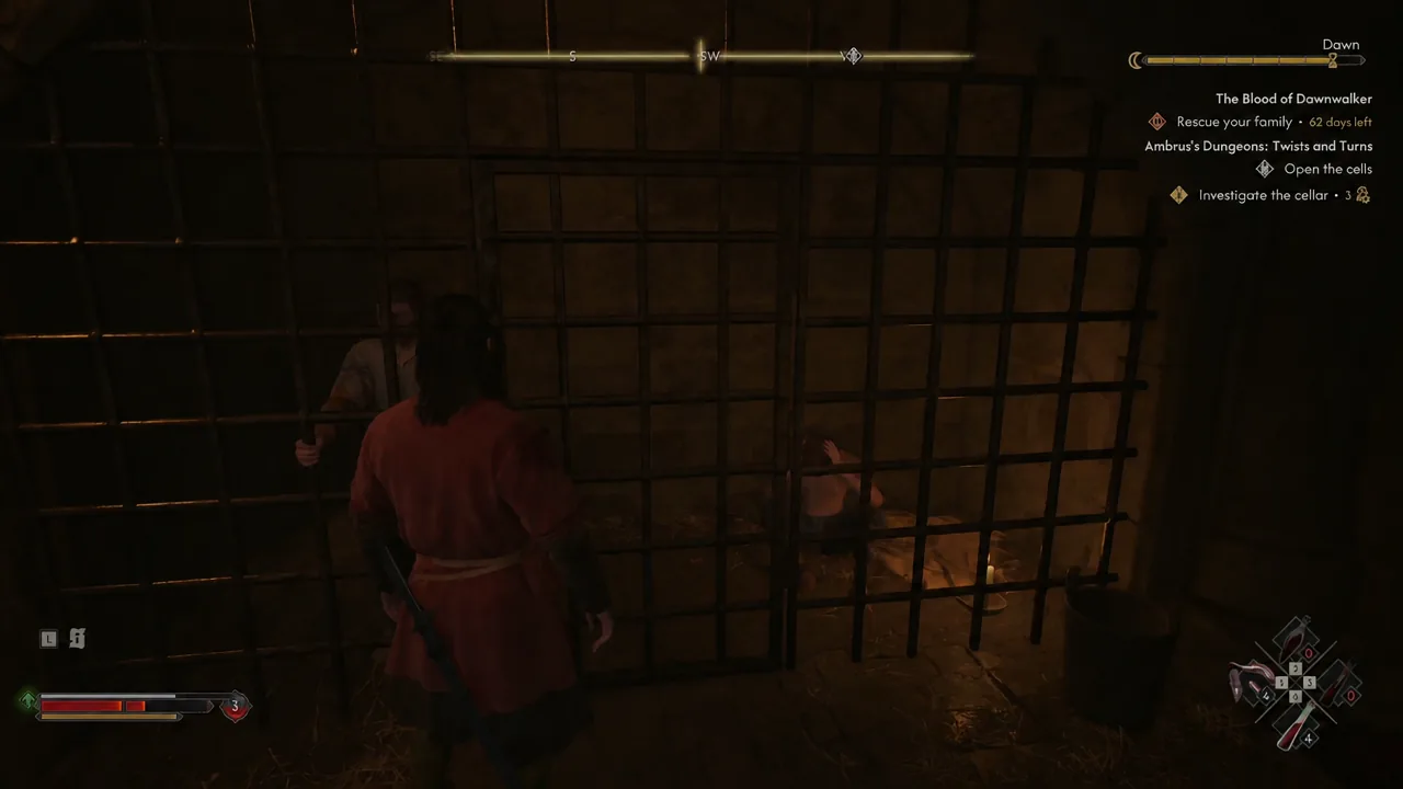 The occupied cell with the open-cells objective visible; the screenshot does not show the key pickup.