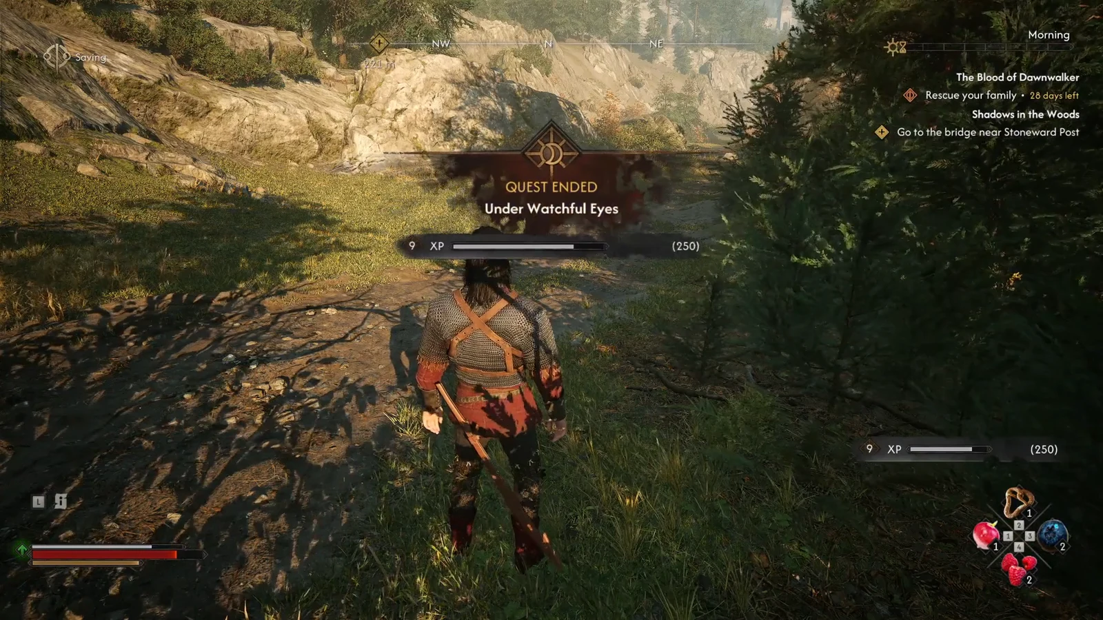 Under Watchful Eyes completion banner showing 250 XP.