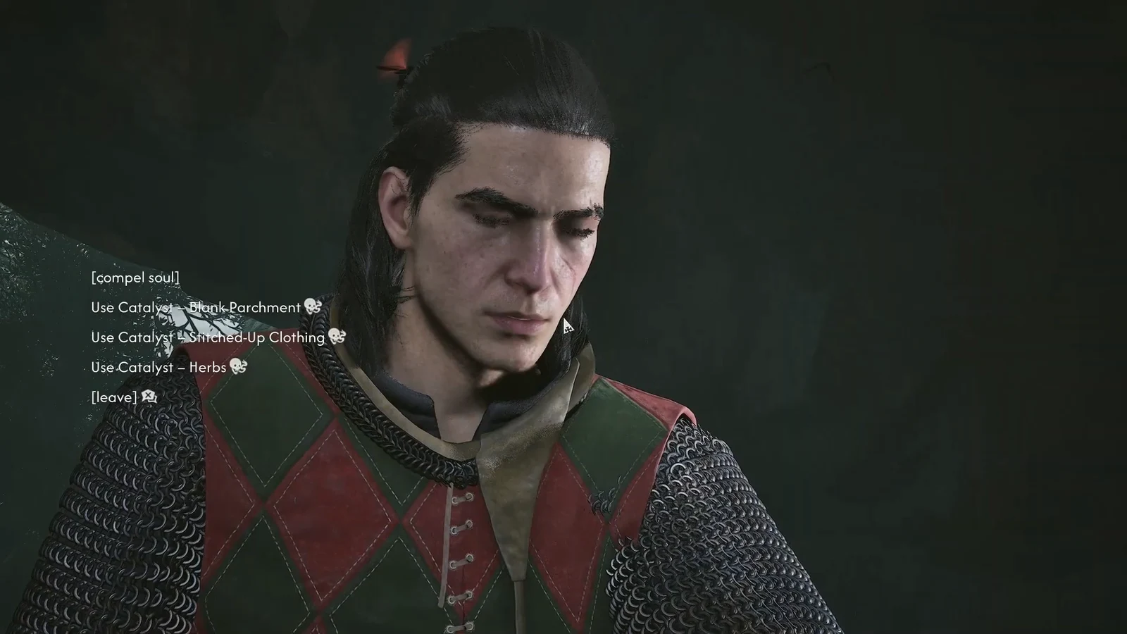 Compel Soul offers Blank Parchment, Stitched-Up Clothing and Herbs as catalysts.